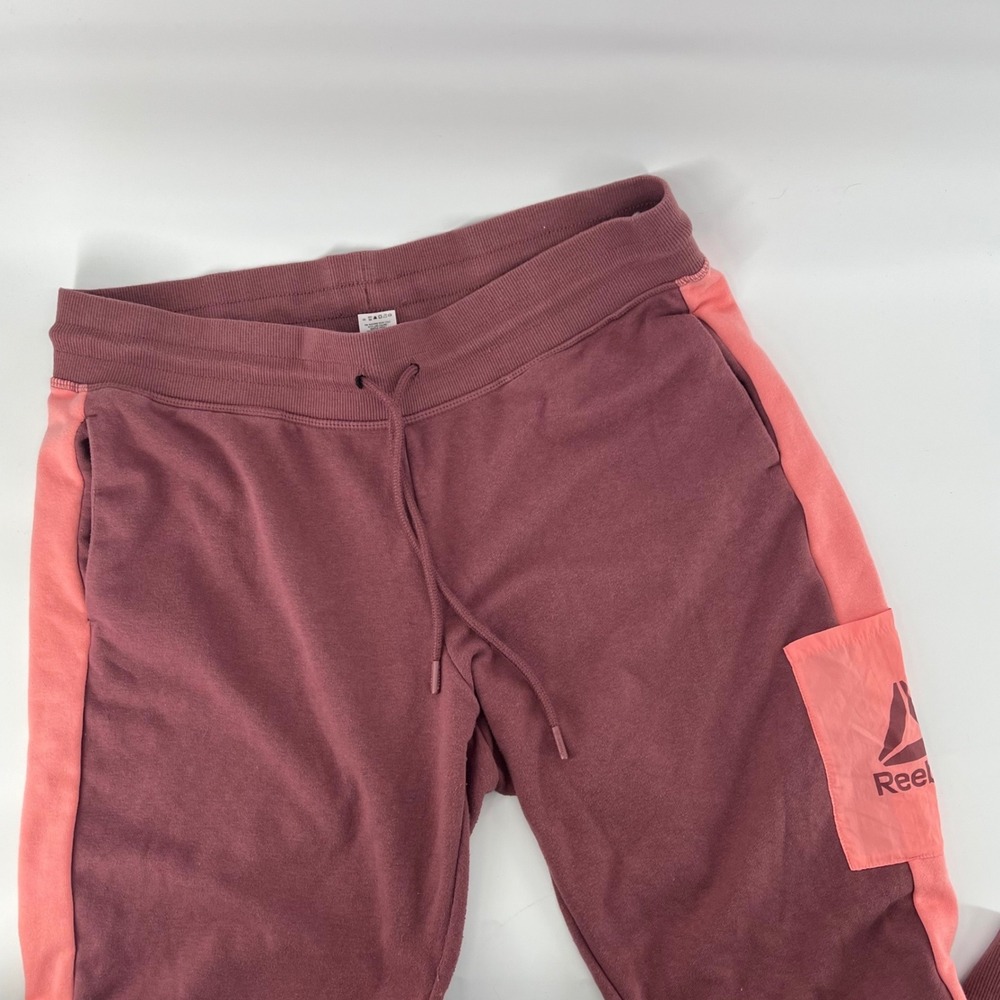 Reebok Joggers Sweatpants Womens L Burgundy Pink‎ Logo Pocket Athleisure